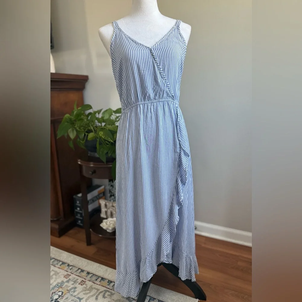 NAIF Sundress, Blue & White Striped with Ruffles - Picture 1 of 5